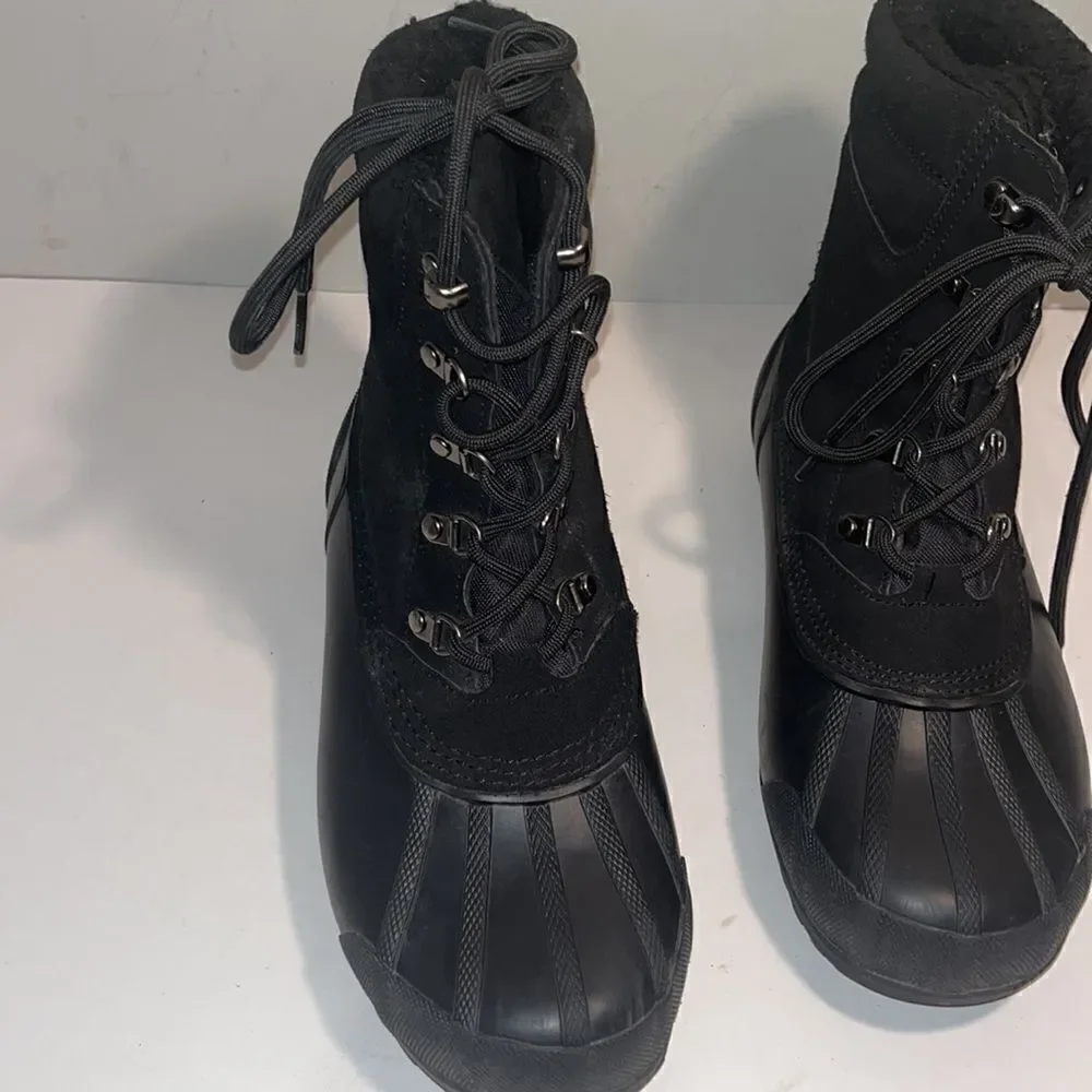 Lands End black suede leather upper and rubber duck boots
